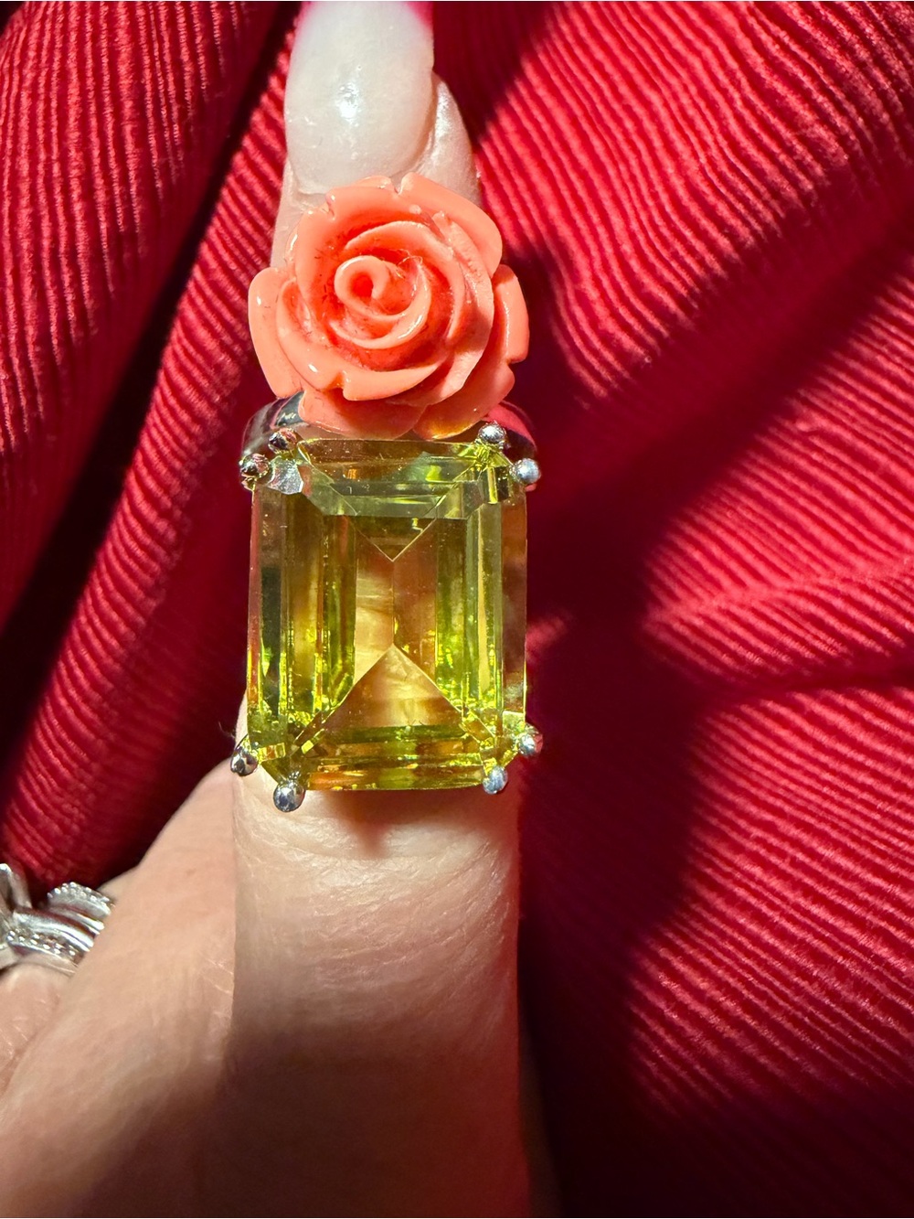 Park Lane Yellow Emerald-Cut & Coral Rose Statement Ring Size 7